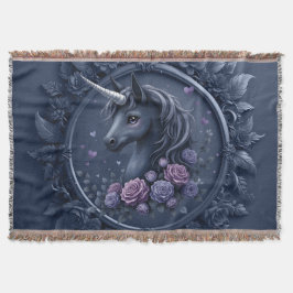 Cobertor Retrato de Unicórnio Escuro em um Quadro Redondo