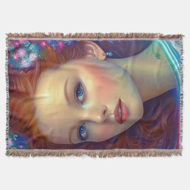 Cobertor Retrato do Cabelo Arco-Íris Encantado (Frente)