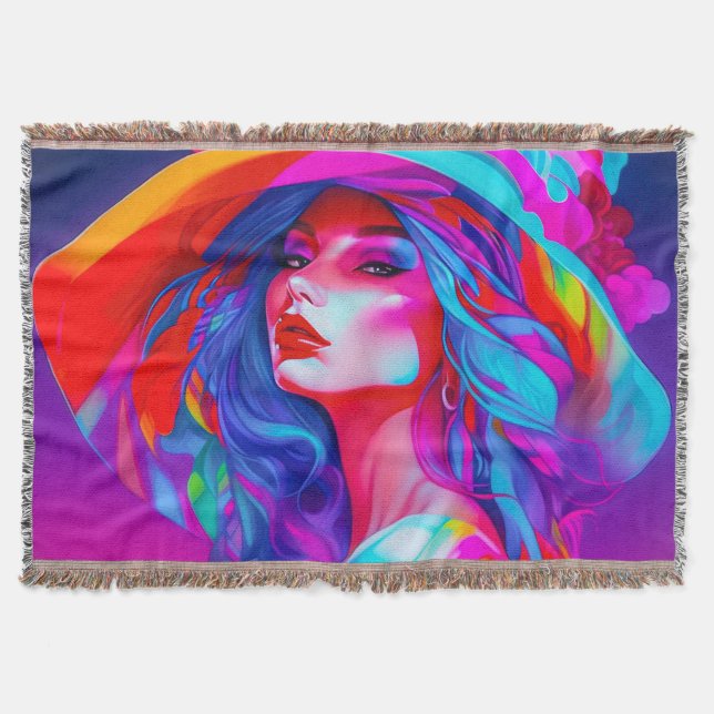 Cobertor Retrato Neon Pop Art (Frente)