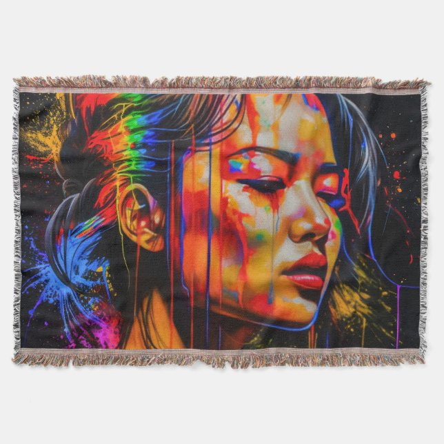 Cobertor Retrato Neon Vibrante - Arte Expressionista Abstra (Frente)