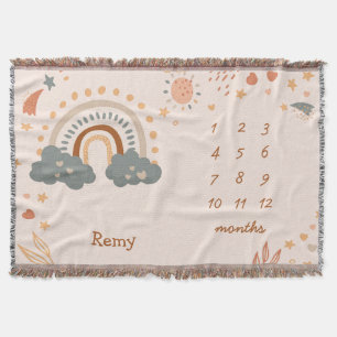 Cobertor Retro Boho Rainbow Rust Baby Milestone Meses