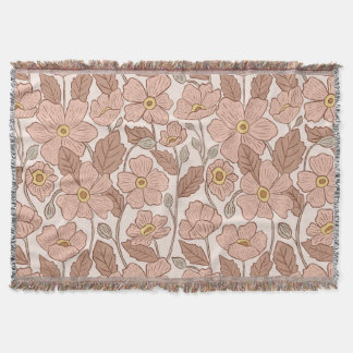 Cobertor Retro Boho Rosa Ilustrado Floral Botânico 