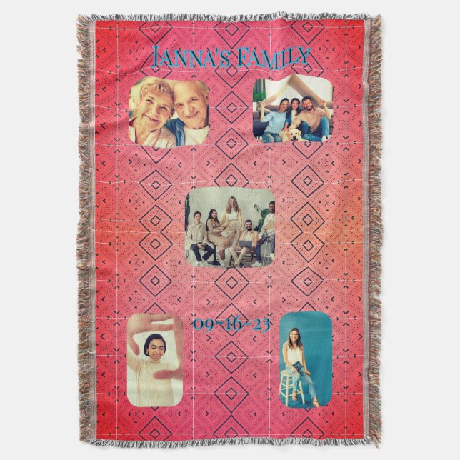 Cobertor Retro Family Photo Red Diamond Pattern  (Frente Vertical)