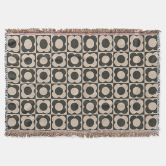 Cobertor Retro modern -Flower Checkerboard - neutral taupe 