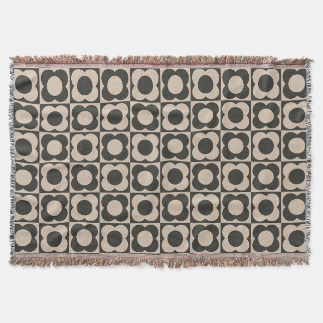 Cobertor Retro modern -Flower Checkerboard - neutral taupe  (Frente)