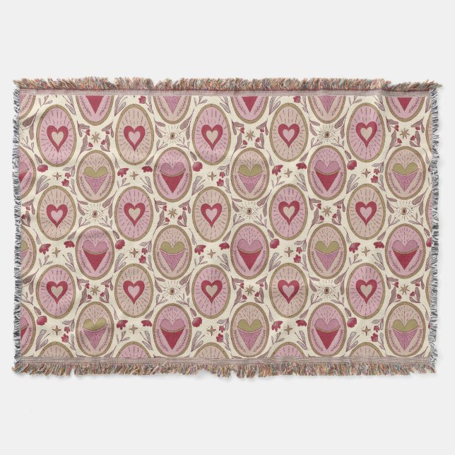Cobertor Retro Pink & Red Hand Drawn Hearts Valentine's Day (Frente)