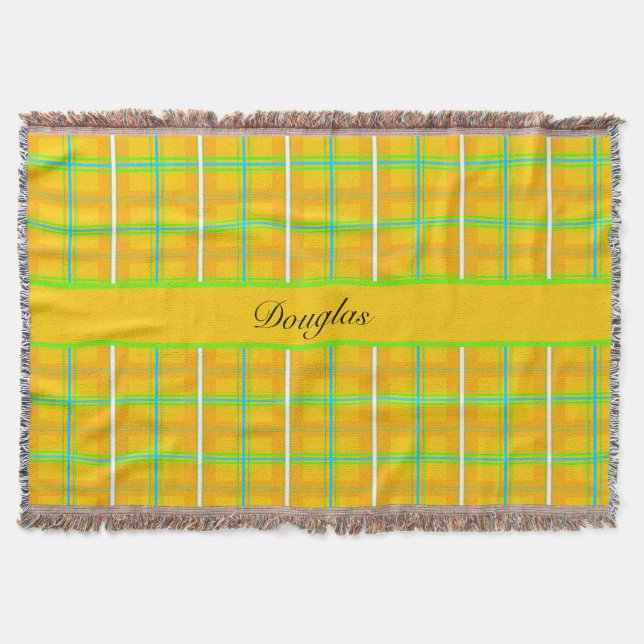 Cobertor Retro Yellow e Blue Douglas Tartan, personalizado (Frente)