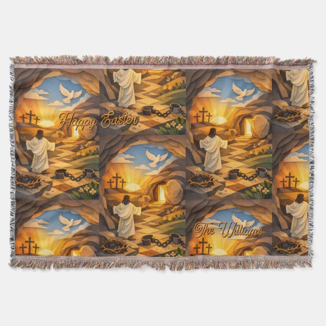 Cobertor Risen Jesus Empty Tomb 3D Papercut Easter (Frente)