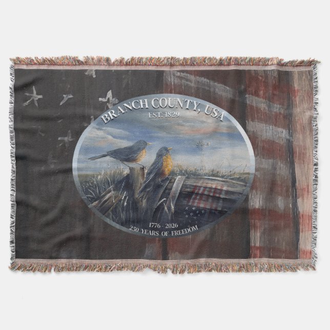 Cobertor Robin 250yrs Branch Co MICH (Frente)