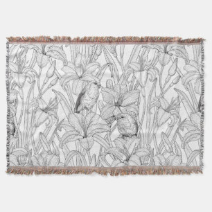 Cobertor Robins e flores, preto e branco