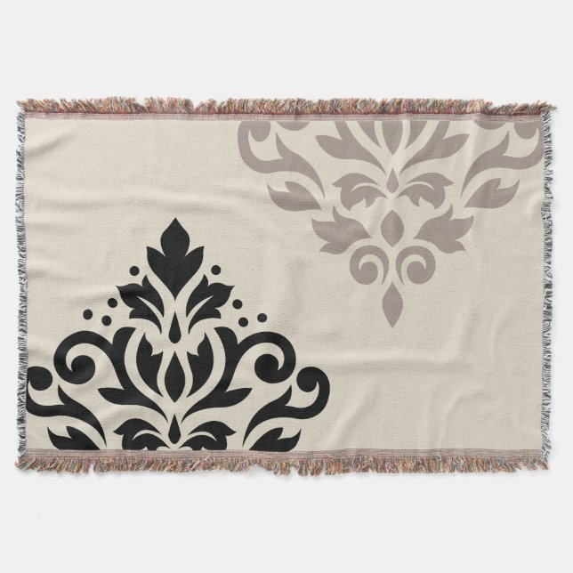 Cobertor Rolar Damask Art I Black Taupe Cream (Frente)