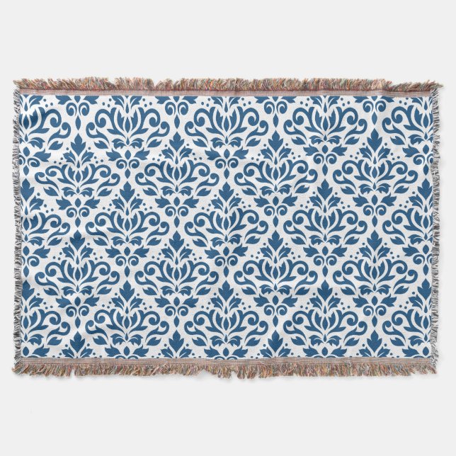 Cobertor Rolar o Damask Ptn Dk Azul em Branco (Frente)