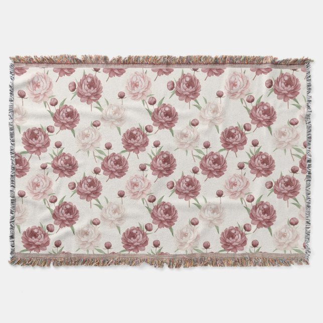 Cobertor Romantic Blush & Burgundy Peony Floral Pattern (Frente)