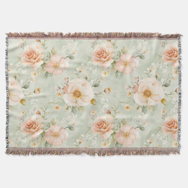 Cobertor Romantic Peach Mint Pretty Roses Floral (Frente)