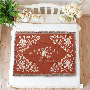 Cobertor Romântico Shabby Chic Vermelho Ferrugem Mr & Mrs F