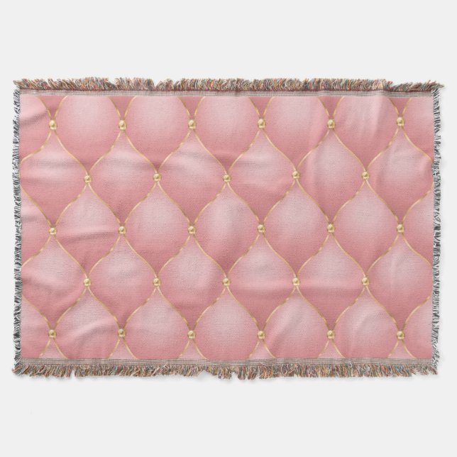 Cobertor Rosa Dourado Diamantes Tufados (Frente)