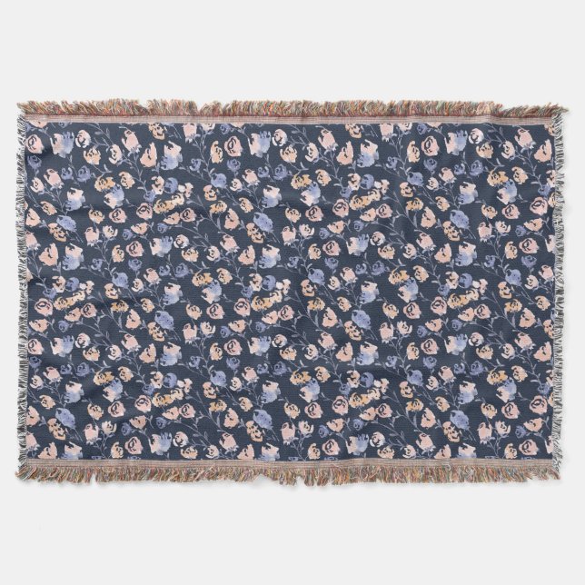 Cobertor Rosa e Roxo | Padrão Floral de Aquarela (Frente)