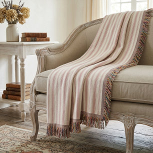 Cobertor Rosa Vintage e Listras Creme País Francês