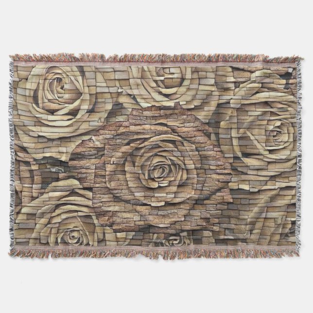 Cobertor Rosas amarelos castanhos muros de pedra (Frente)