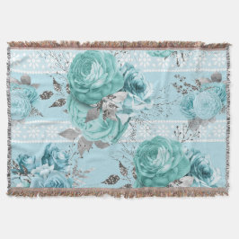 Cobertor Rosas azuis com rendas