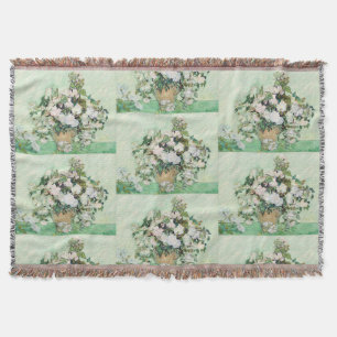 Cobertor Rosas Brancas de Van Gogh - Arte Floral Menta Vint
