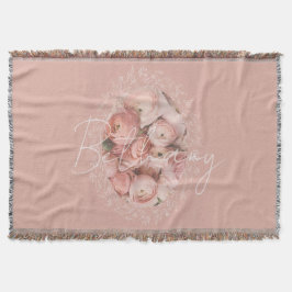 Cobertor Rosas Cor-de-Rosa Elegante Monograma Personalizado