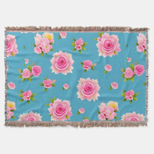 Cobertor Rosas Cor-de-Rosa em um Fundo Azul