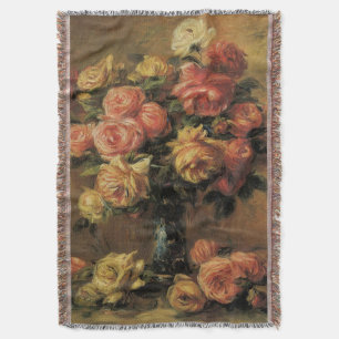 Cobertor Rosas em um vaso por Pierre Renoir, belas artes do