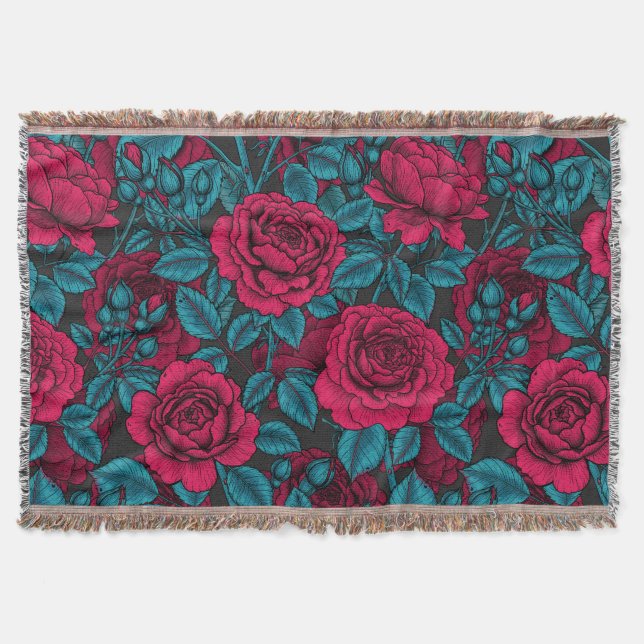 Cobertor Rosas em vermelho e azul (Frente)