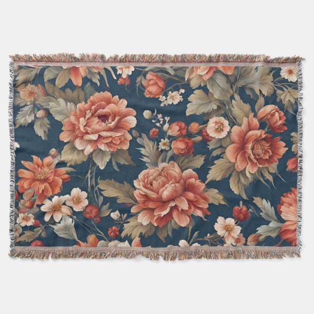 Cobertor Rosas, Folhas e Flores de Laranja Retro refinados (Frente)