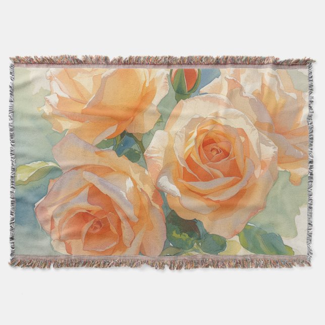 Cobertor Rosas Impressionistas em Aquarela Laranja  (Frente)