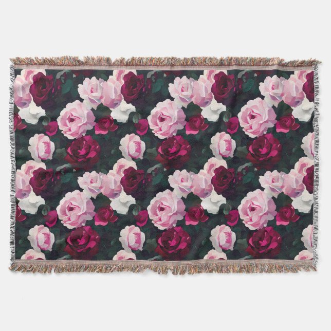 Cobertor Rosas Pintadas de Rosa e Vermelho (Frente)