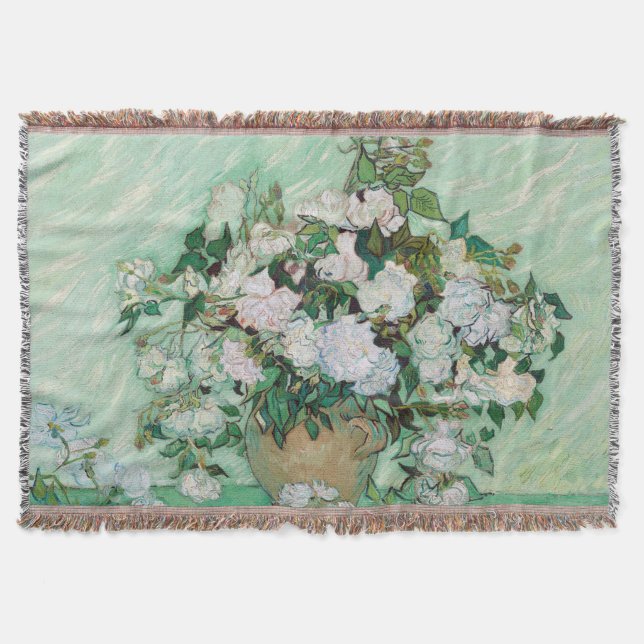 Cobertor Rosas por Vincent van Gogh (Frente)