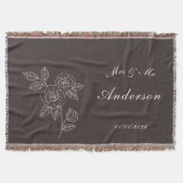 Cobertor Rose Drawing and Name in White on Dark