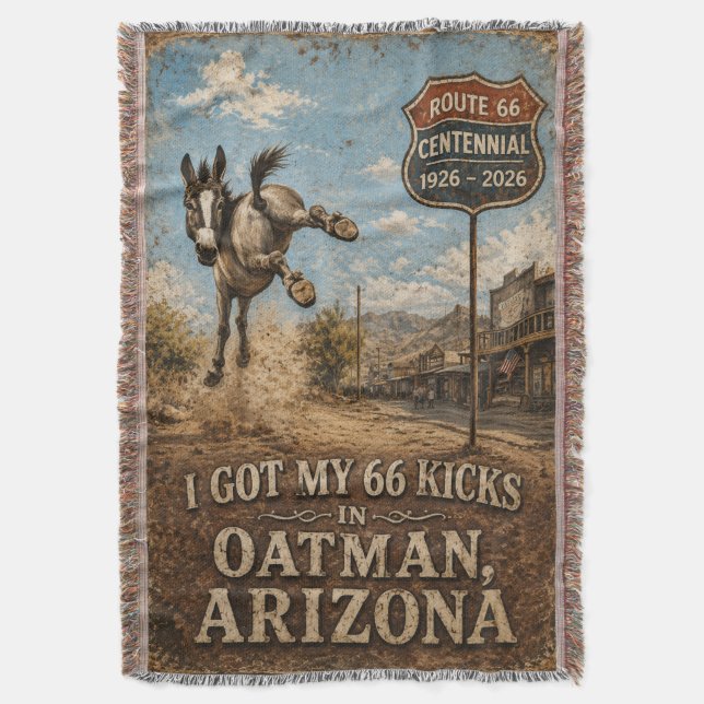 Cobertor Rota 66 Oatman Burro Charme Ocidental (Frente Vertical)