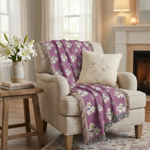 Cobertor Roxo Ameixa Floral com Padrão de Lírio Branco