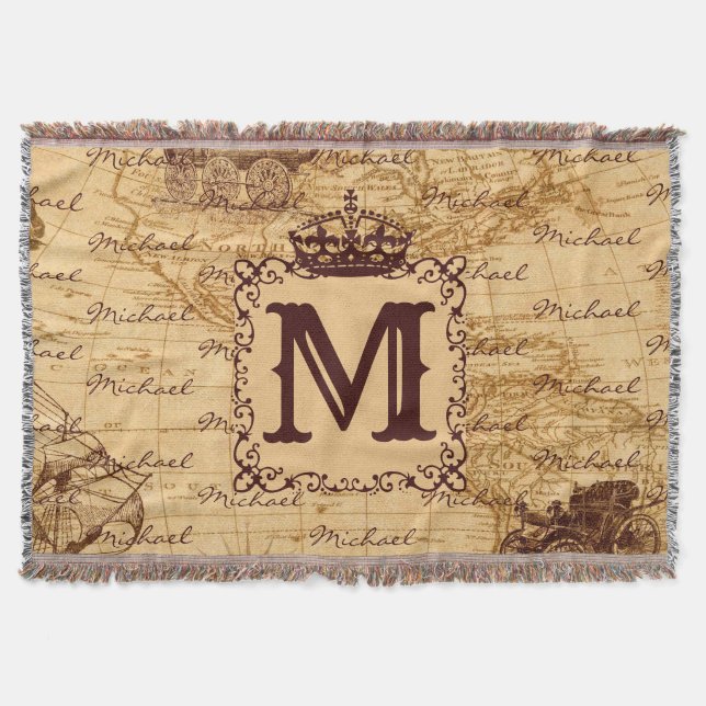 Cobertor Royal Crown Vintage Name Pattern Beige (Frente)