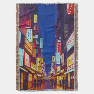 Cobertor Rua de cidade japonesa à noite