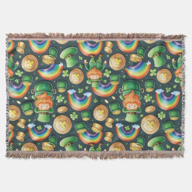 Cobertor Rua.Padrão de Patrick - duendes e ouro (Frente)