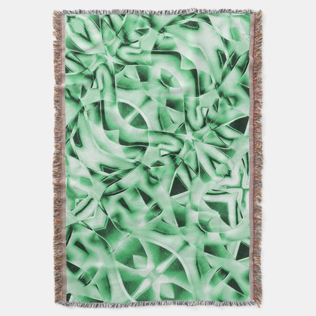 Cobertor Russo ou não, branco verde estranho entrelaçado (Frente Vertical)