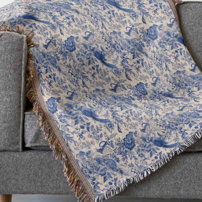 Cobertor Russo País Francês - Toile Azul de Jouy (Rustic French Country Blue Toile de Jouy Throw Blanket by Graphic Allusions)