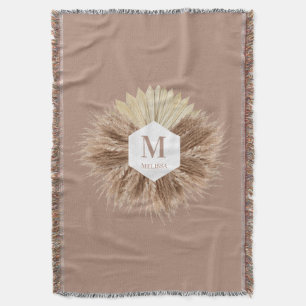 Cobertor Rustic Boho Bohemian Pampas Grass Monograma