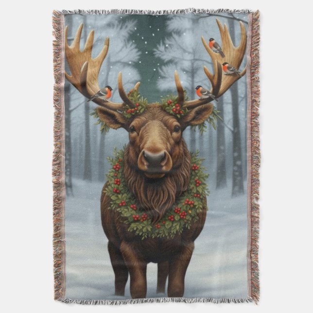 Cobertor Rustic Christmas moose winter woodland forest  (Frente Vertical)