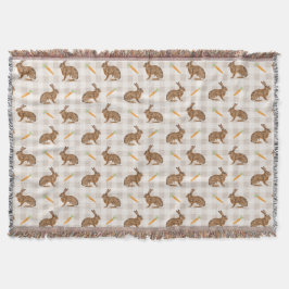 Cobertor Rustic Farmhouse Brown Hare And Carrots Beige