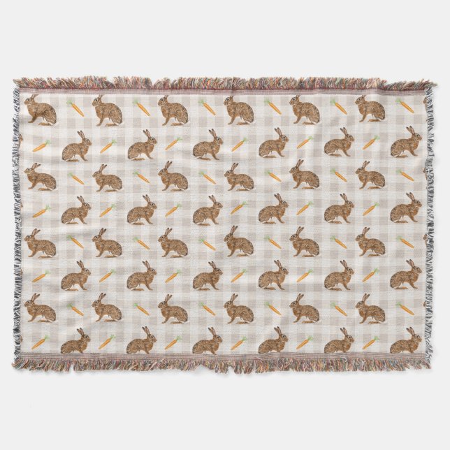 Cobertor Rustic Farmhouse Brown Hare And Carrots Beige (Frente)