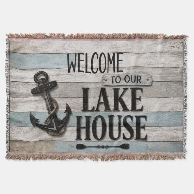 Cobertor Rustic Lake House Anchor Nautical Coastal  (Frente)
