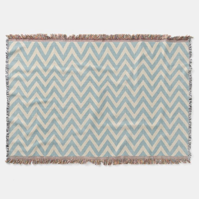 Cobertor Rustic Linen Beige e Blue Chevron (Frente)