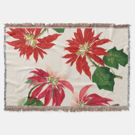 Cobertor Rustic Red Watercolor Poinsettia Floral Greenery