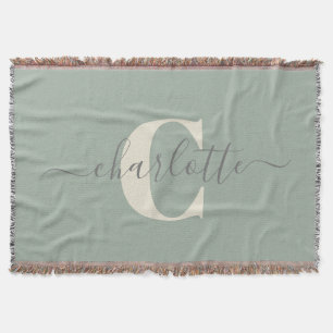 Cobertor Rustic Sage Green Personalised Name Monogramed