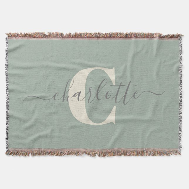 Cobertor Rustic Sage Green Personalised Name Monogramed (Frente)